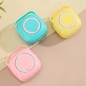 Resim Kaymaz Saplı ve Yumuşak Kıllı Seyahat Dostu Silikon Banyo Fırçası - Peeling Masajı için Dahili Sabun Dispenseri, Koku İçermeyen Nazik Temizlik, Eğlenceli Tasarımlı Duş Aracı (Pilsiz) 