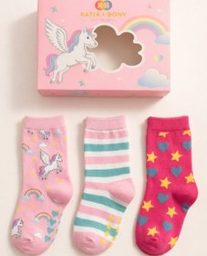 Resim Katia&Bony Kız Çocuk Unicorn Desenli 3'lü Kutulu Soket Çorap 