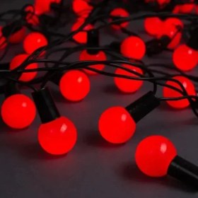 Resim Evaglow 5m 28 LED Mini Top Işık Kırmızı - Fişli, Siyah Kablo 