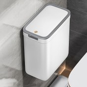 Resim Duvar Monteli Banyo Çöp Kutusu: Kokuyu Kapatan, Dokunmatik ve Yer Tasarrufu Sağlayan - Dayanıklı Plastik, Dikdörtgen Tasarım ile Sessiz Kapanan Kapak, Banyolar için Yer Tasarrufu Sağlayan Çözüm, Banyo Çöp Kutusu 