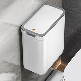 Resim Duvar Monteli Banyo Çöp Kutusu: Kokuyu Kapatan, Dokunmatik ve Yer Tasarrufu Sağlayan - Dayanıklı Plastik, Dikdörtgen Tasarım ile Sessiz Kapanan Kapak, Banyolar için Yer Tasarrufu Sağlayan Çözüm, Banyo Çöp Kutusu 