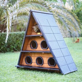 Resim Mandu Ahşap Büyük Boy Üçgen Kedi Evi 