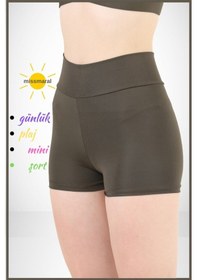 Resim Missmaral Kadın Haki Yüksek Bel Toparlayıcı İç Göstermeyen Boxer Şort Deniz, Havuz & Günlük Kullanım İçin Haki 