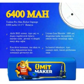 Resim Trident Pro Max Robot Süpürge 6400 mAh 14.4 V Batarya – Orjinal Uyumlu Uzun Ömürlü, Yüksek Performans Pil 