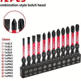 Resim 12/24 Parça Endüstriyel Düz/Filiz Vidalama Uçları Seti, S2 Alaşımlı Çelik Kaymaz ve Aşınmaya Dayanıklı Manyetik Matkap Başlığı Siyah Tabanlı, 1/4" Şaftlı, El İşi, Hassas Elektronik Tamir, Ofis ve DIY Kullanım İçin Tasarlanmış 