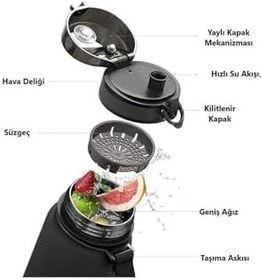 Resim Uzspace 1000ml Büyük Boy Silikon Gövde Tritan Su Matarası (Kahverengi) 