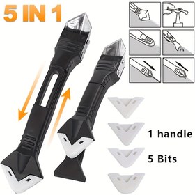 Resim 5-in-1 Silikon Dolgu Aracı Kiti - Banyo, Mutfak, Zemin, Pencere ve Lavabo Çatlakları için Çok Fonksiyonlu Dolgu Çıkarıcı ve Bitirici - Dayanıklı Metal ve Plastik Tasarım ile Değiştirilebilir Kauçuk Pedler, Dolgu Çıkarıcı Aracı 
