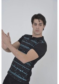 Resim Erkek Yakalı Slim Fit Pike Çizgili T-shirt - Siyah 