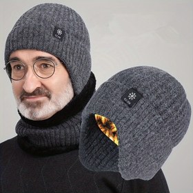 Resim 1'li Paket Erkekler için Kışlık Sıcak Örgü Bere Şapka, Polar Astarlı & Kulak Koruyuculu - Yaşlılar, Orta Yaşa Babalar ve Büyükbabalar İçin Kalın Termal Kafatası Kapası - Siyah, Babalar Günü Hediyesi 