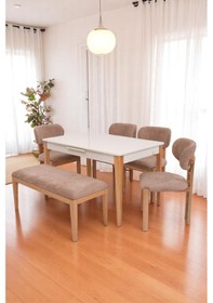 Resim Paris Rodi Banklı Lak Panel Mutfak Masa Sandalye Takımı 80x130cm Krem 
