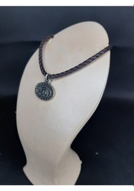 Resim Mryart Erkek Kadın Otantik "allah" Yazılı Deri İpli Gümüş Renk Bileklik Kahverengi 