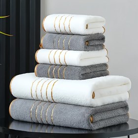 Resim 2 adet Modern Çizgili Mercan Polar Banyo Havlusu ve El Havlusu Seti, Yüksek Emici, 70*140cm/27.5*55 inç + 35*75cm/13.33*29.01 inç Küçük Havlu, Banyo, Spor Salonu, Parti, Hediye, Tatil ve Otel için Mükemmel, Yıkama Bezi, Yıkama Bezi 