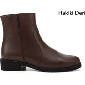 Resim GÖNDERİ(R) Kadın / Kız Kahve Antik Fermuarlı Kauçuk Taban Hakiki Deri Bot 