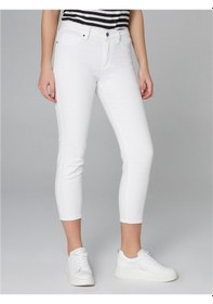 Resim Faik Sönmez Kadın Slim Fit Coton Parça Boya Pantolon B00044 Beyaz 