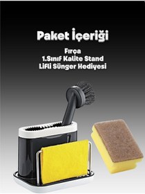 Resim Grimorlife Fırçalı Telli Mutfak Seti Siyah- Standlı Plastik Mutfak Lifli Sünger Hediyeli Siyah 