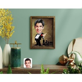 Resim Kişiye Özel Adam Karikatürlü Doğal Masif Ahşap Çerçeveli Tablo-1 (551062424) 