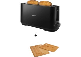Resim Philips HD2581/90 Ekmek Kızartma Makinesi 2 Dilim Kapasiteli Buz Çözme ve Isıtma Modlu Siyah Ekmek Isıtıcı Yanında Ahşap Kesme Tahtası Hediye 
