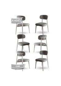 Resim Canisa Laos Serisi 6 Adet Gri Mutfak Sandalyesi Beyaz Metal İskeletli 1. Sınıf Babyface Kumaş Gri Sandalye Ayaklar Beyaz 