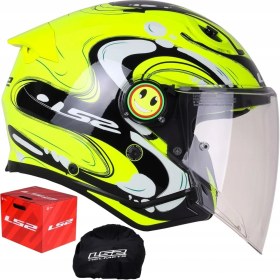 Resim Ls2 Funny 2 Glup Neon Sarı Çocuk Motosiklet Kaskı 