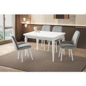 Resim Yanlardan Açılır Yakamoz Beyaz Masa Topkapı Ayak 4 Adet Fulya Sandalye 