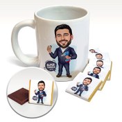 Resim Marifetli Adam Karikatürlü Kupa ve Çikolata 