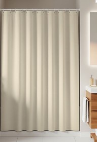 Resim Jackline Polyester Kumaş Krem Renk Banyo Perdesi Yerli Üretim Duş Perdesi Askı Aparatı Plastik C-halka Hediye 