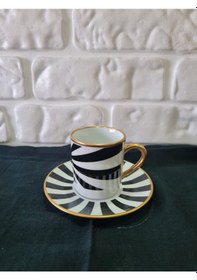 Resim Fermato 4 Parça 2 Kişilik Porselen Türk Kahvesi Fincan Takımı Çarkıfelek Serisi Renkli 