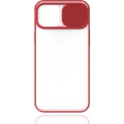Resim Nevarium Apple iPhone 12 Kılıf Lens Sürgülü Kamera Korumalı Silikon - Kırmızı 