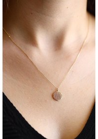 Resim Minimal Yaşam Çiçeği Altın Kolye 