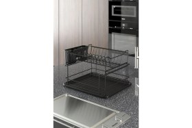 Resim Tekno Trust Paslanmaz Çelik Iki Katlı Modüler Tabaklık Bulaşıklık Mat Siyah KB010 Siyah 35 x 45 