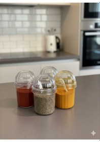 Resim Ny Home 4'lü Kaşıklı Etiketli Baharatlık Şeffaf 