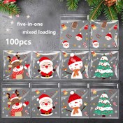Resim 100 adet Bayramlık Noel Karikatür Kendinden Yapışkanlı Hediye Çantaları - Noel Baba, Kardan Adam, Geyik & Ağaç Tasarımlı 5'li Şeffaf Plastik İkram Çantaları Parti Hediyeleri, Bisküvi & Şekerlemeler, Noel Hediye Çantaları 