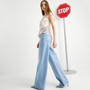 Resim Bol Paça Kot Pantolon Standart Bel Cepli Pamuklu - Bianca Wide Leg Jeans 