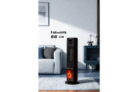 Resim Hoogar German OLED Siyah Series Şömineli Ekran Dijital Göstergeli Fanlı Kule Tipi Seramik Isıtıcı Uzaktan Kumandalı 