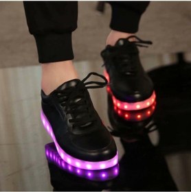 Resim Siyah 8 Renk Led Işıklı Ayakkabı Erkek Kadın Unisex Çift Spor Ayakkabı Moda Rahat Düz Led Ayakkabı Yetişkinler İçin Usb Şarj Işıkları Ayakkabı Siyah 