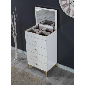 Resim Sare Home Arya Modern Şifonyer 4 Çekmeceli 60x106 cm Beyaz Aksesuar Bölmeli Tasarım 