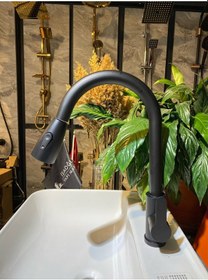 Resim İsaoğlu Yapı Spiralli Mutfak Bataryası Mat Siyah Uzayan Evye Musluğu Tazzik Ve Basınç Ayarlı Batarya Siyah 