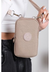 Resim Baginn Klinkır Kumaş Mini Çapraz Askılı Kadın Cep Telefonu Çantası Mini Cüzdan Çanta 20 10 Cm Su İtici Vizon 