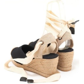 Resim Star Tombis Gerçek Elişi Ipli Espadril Dolgu Topuk Keten Espadril Handmade Siyah 