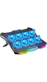 Resim RC16 Octal 8 Fanlı Rgb Işıklı 14 - 17.3 Inç 10 Rgb Modlu Notebook Soğutucu Stand Laptop Soğutucu 