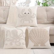 Resim 1 adet Yaz Dekoru Atma Yastık Kılıfı - Yumuşak Bej, Örümcek ve Yengeç Nakışlı, Deniz Kabuğu Tasarımı, Fermuar Kapanışı, Polyester Kumaş, Elde Yıkanabilir, Oturma Odası, Yatak Odası veya Dış Mekan Dekoru için Mükemmel, Dış Mekan Dekoru Yastık | Örümcek Nakışlı | Fermuarlı Yastık Kılıfı, Dekoratif Yastıklar 