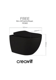 Resim Creavit Free Rim-off Kanalsız Asma Klozet Fe322.sm Mat Siyah + Duck Yavaş Kapanan Kapak Mat Siyah 2'li Set Siyah 