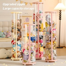Resim Ekstra Büyük Tekerlekli Peluş Oyuncak Saklama Kovası - Şeffaf Fermuarlı Sağlam Plastik Oyuncağı Düzenleyici, Sarı Silindirik Tasarım ile Genç Odası, Çamaşır Odası ve Taşınabilir Kullanım İçin Alan Tasarrufu Sağlayan Pratik Araba, Yüksek Taşıma Kapasiteli Oyuncak Organizatör 