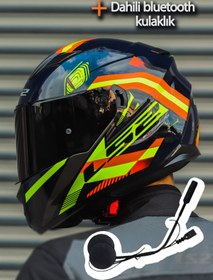 Resim Stream Evo Reflex Mavi Turuncu Kask + Dahili Bluetooth Kulaklık 