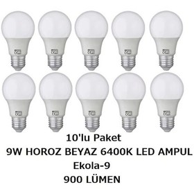 Resim Horoz Led Ampul Ekola-9 10'lu Paket Beyaz Işık 6400k 