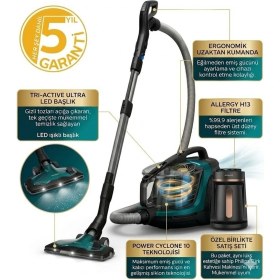 Resim Philips Marathon Ultimate Ömür Boyu Yıkanabilir Hepa Filtre Toz Torbasız Süpürge Powercyclone 10 LED Işıklı Başlık ve Philips Türk Kahve Makinesi 