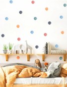 Resim MSticker Suluboya Desenli Koyu Renkli Puantiye Çocuk Odası Duvar Sticker 