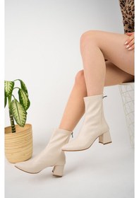 Resim Muggo Darja Garantili Sivri Burun Arkadan Fermuarlı Kadın Topuklu Bot 001 