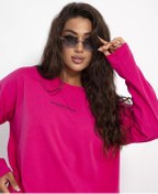 Resim Azaria Teks Karizma Baskılı Oversize Büyük Beden Uzun Kollu Tişört 243687255 Pembe 