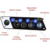 Resim Switch Panel 4'lü Çakmaklık 3 Adet USB Girişi (3.0), 1 Adet Pd Girişi, Voltmetre, Dijital Saat 